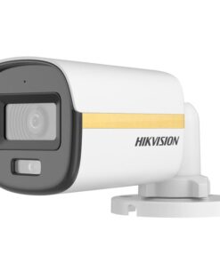 Hikvision white security camera on a mount.