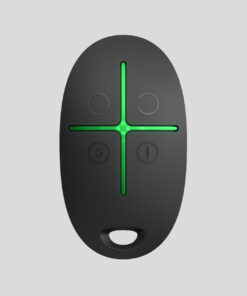 Black remote control with green cross lights