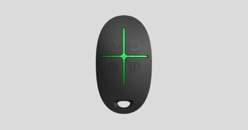 Black remote control with green cross lights